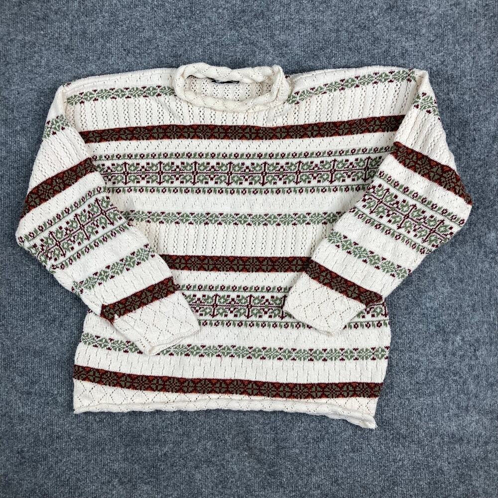 Charge Sweater‎ Womens L Fair Isle Knit Vintage Pullover White
